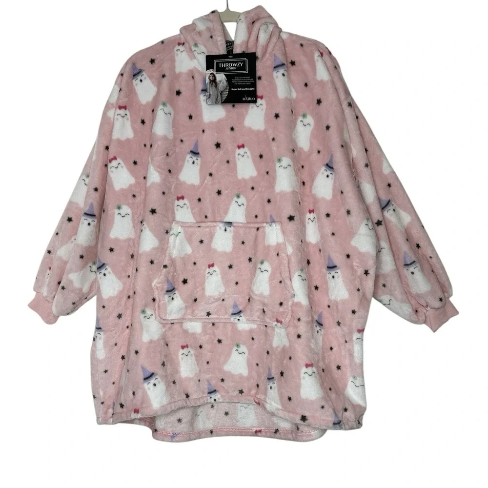 New THROWZY Poncho One Size Oversized Hooded PINK Ghost Long Sleeves Halloween‎